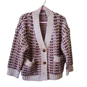 Boundless North Thick Chunky Knit 3 Button Tweed Cardigan Oversized Size S